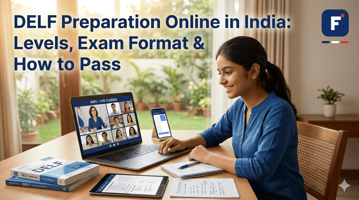 Student preparing for the DELF French exam online in India
