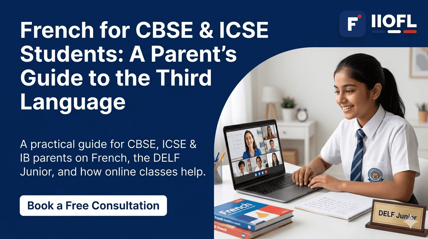 School student learning French online for CBSE third language